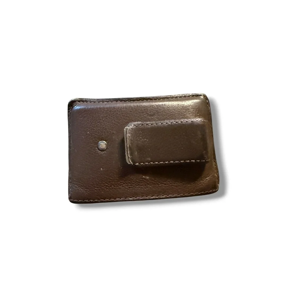 Coach Brown Leather Money Clip Wallet Card Case Mens Slim Bifold Minimalist EDC
